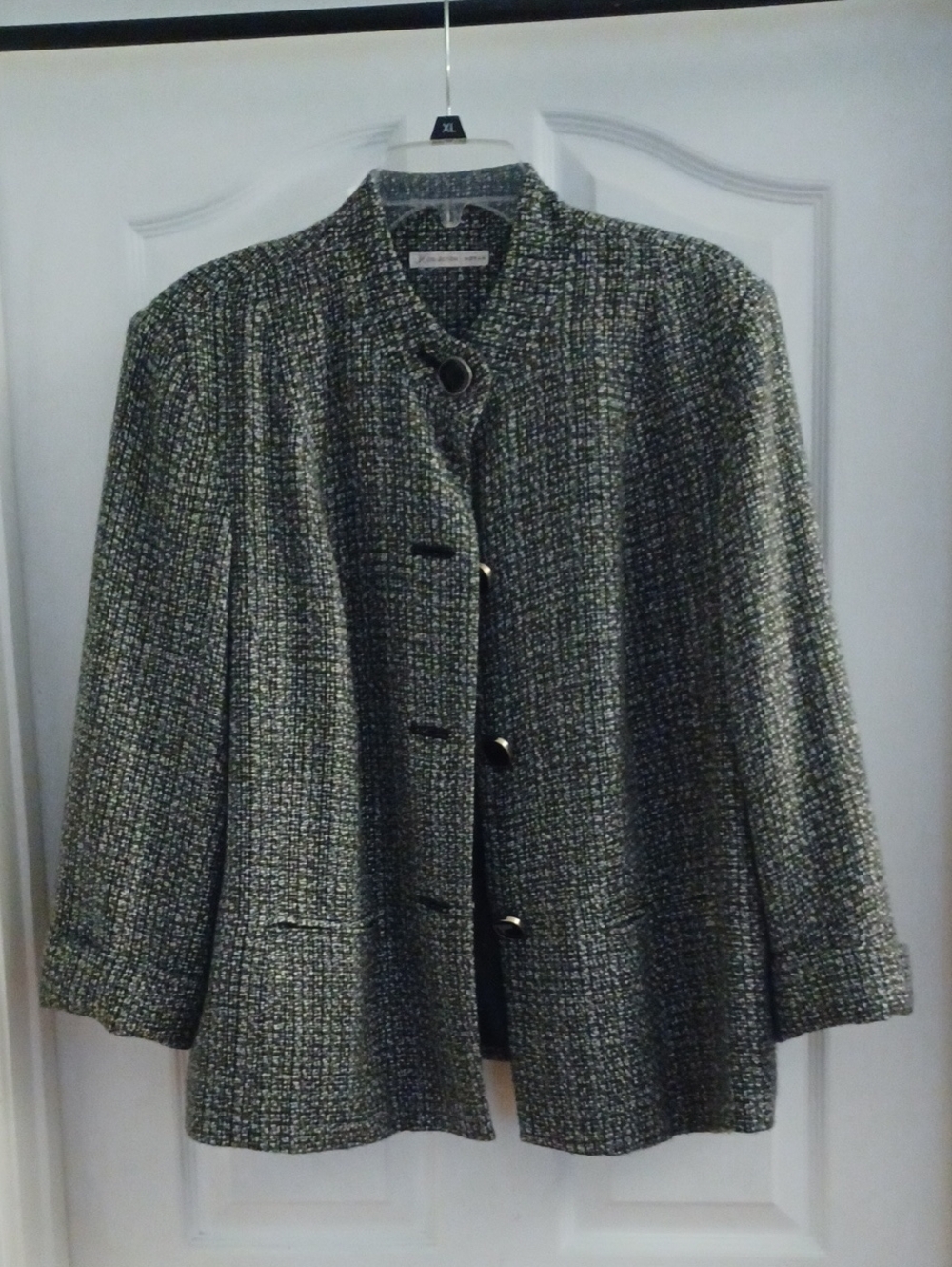 JM Collection Charcoal Gray Tweed Button-Front Jacket